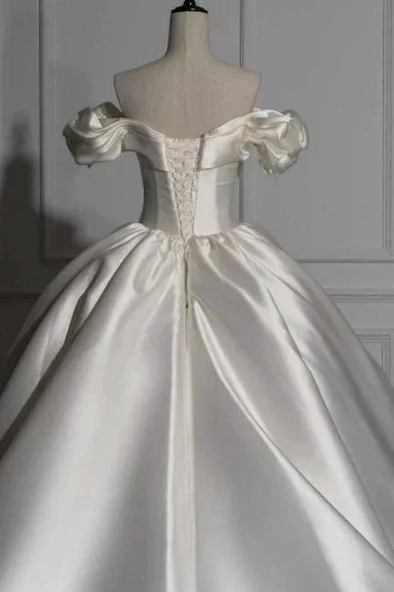 Romantic Off-the-shoulder Ball Gown Satin Wedding Dresses (ZD16547)