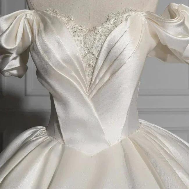 Romantic Off-the-shoulder Ball Gown Satin Wedding Dresses (ZD16547)