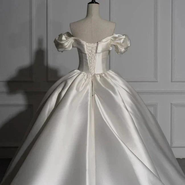 Romantic Off-the-shoulder Ball Gown Satin Wedding Dresses (ZD16547)