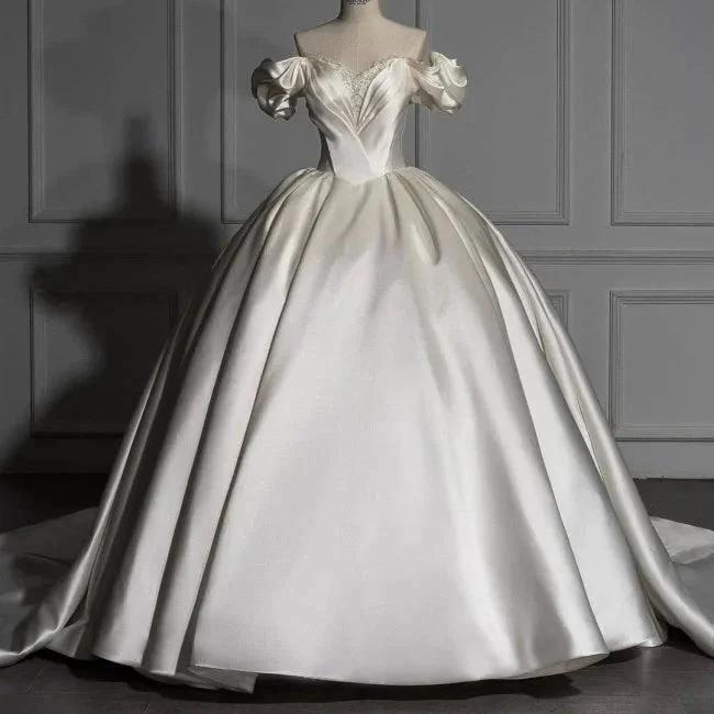 Romantic Off-the-shoulder Ball Gown Satin Wedding Dresses (ZD16547) - View 5 | VelvetHem
