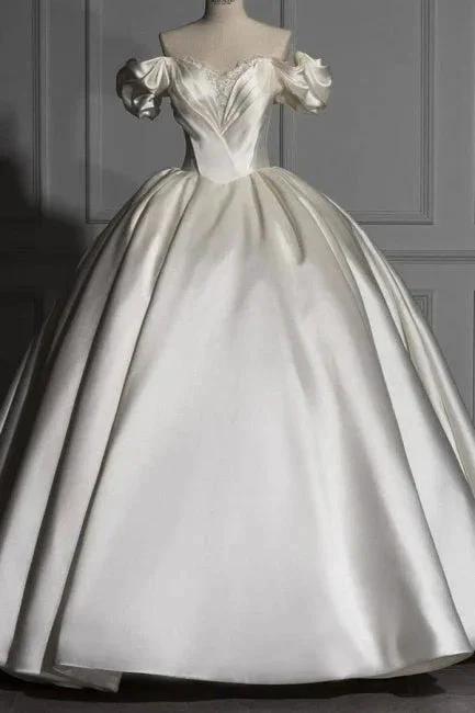 Romantic Off-the-shoulder Ball Gown Satin Wedding Dresses (ZD16547)