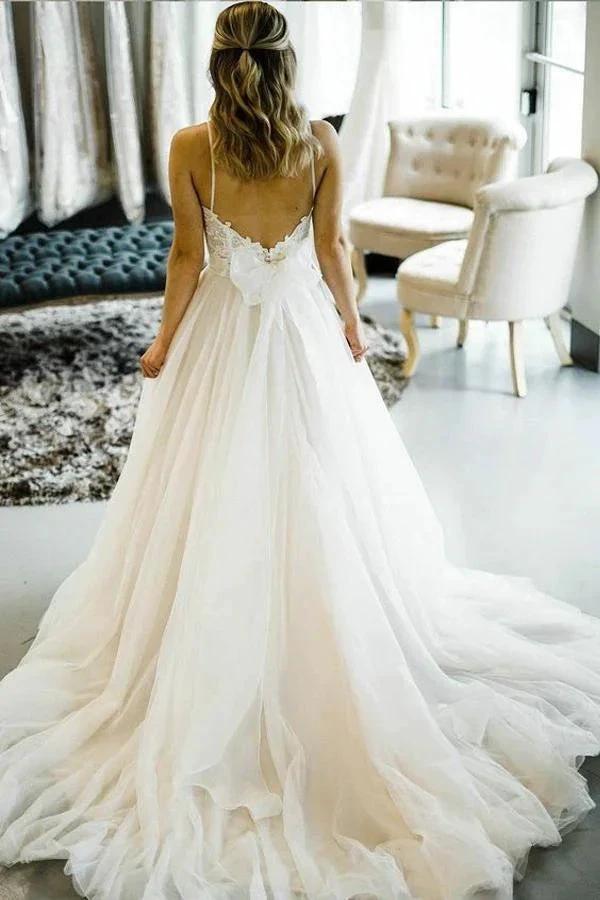 Romantic Princess Style Wedding Dresses with Spaghetti Straps (ZD15283)
