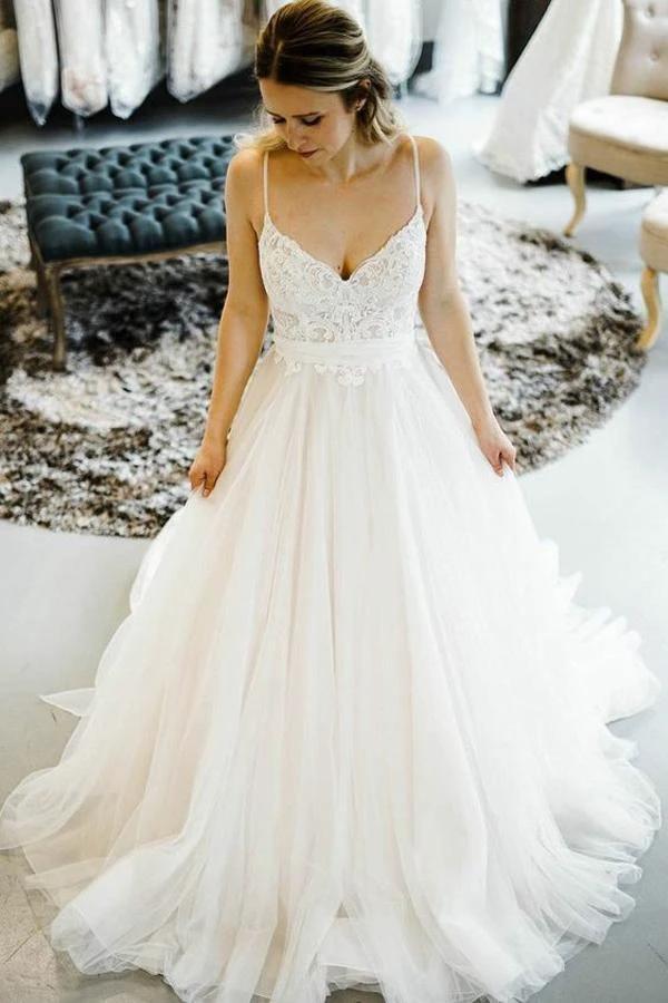 Romantic Princess Style Wedding Dresses with Spaghetti Straps (ZD15283)