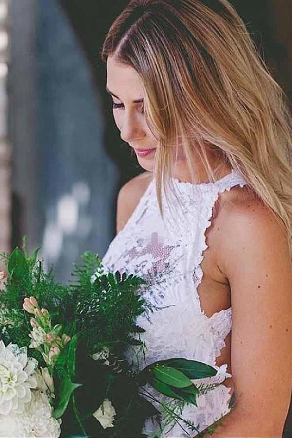 Romantic Sexy Front Split Open Back Sleeveless Lace Wedding Dresses with Train (ZD15439)