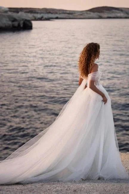 Romantic spaghettistraps capsleeves aline lace Wedding dresses (ZD14874)