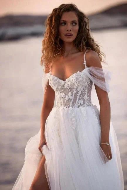 Romantic spaghettistraps capsleeves aline lace Wedding dresses (ZD14874)