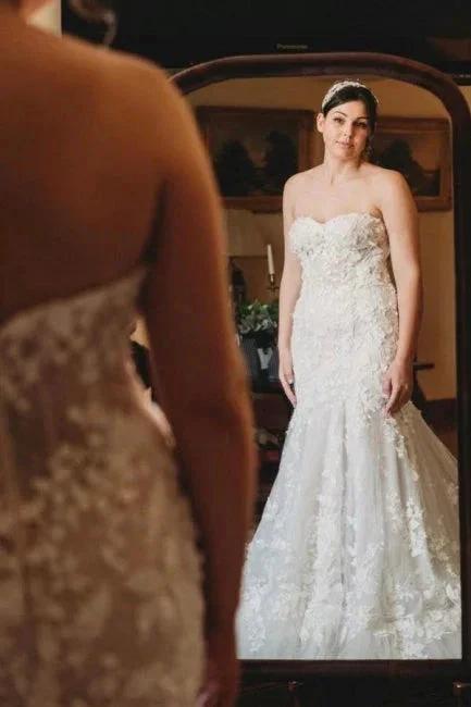 Romantic Sweetheart Strapless Tulle Mermaid Sleeveless Lace Wedding Dress (ZD14502) - View 4 | VelvetHem