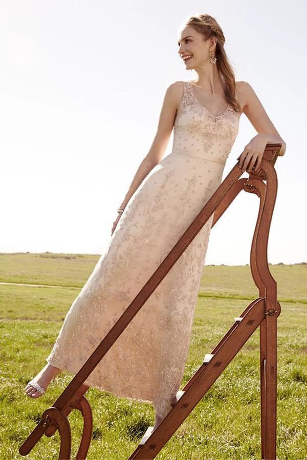 Romantic V Neck Blush Pink Lace Wedding Dresses Detachable Skirt Bridal Dresses (ZD15437) - View 2 | VelvetHem