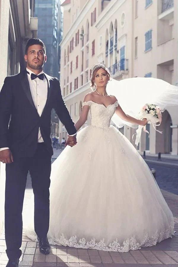 Romantic White Long A-line Off The Shoulder Sweetheart Wedding Dresses With Lace (ZD15006)