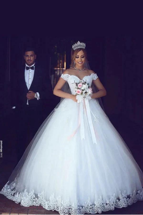 Romantic White Long A-line Off The Shoulder Sweetheart Wedding Dresses With Lace (ZD15006)