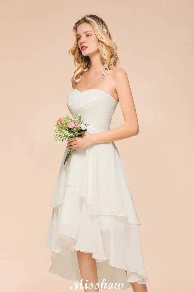 Romantic White/Ivory Sweetheart Hi-Lo Bridesmaid Dress Sleeveless Beach Wedding Guest Dress (ZD12949) - View 5 | VelvetHem