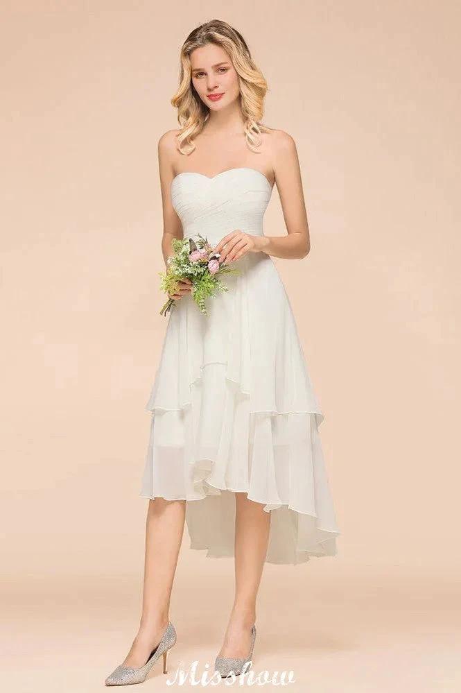 Romantic White/Ivory Sweetheart Hi-Lo Bridesmaid Dress Sleeveless Beach Wedding Guest Dress (ZD12949) - View 6 | VelvetHem