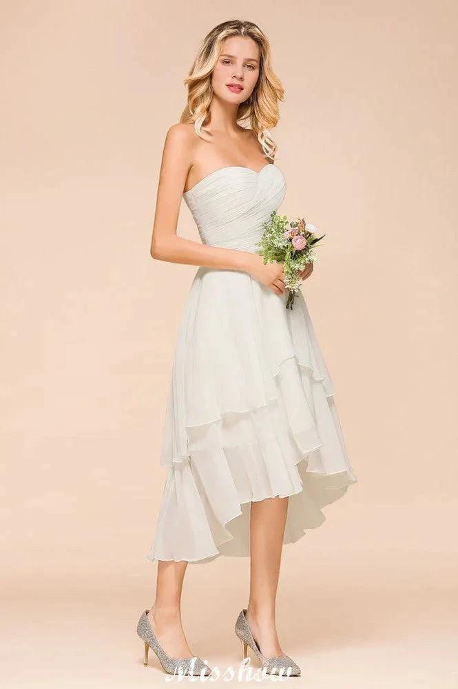 Romantic White/Ivory Sweetheart Hi-Lo Bridesmaid Dress Sleeveless Beach Wedding Guest Dress (ZD12949) - View 7 | VelvetHem
