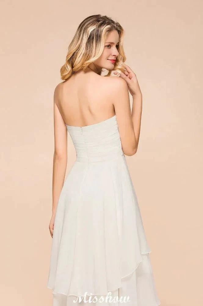 Romantic White/Ivory Sweetheart Hi-Lo Bridesmaid Dress Sleeveless Beach Wedding Guest Dress (ZD12949) - View 8 | VelvetHem