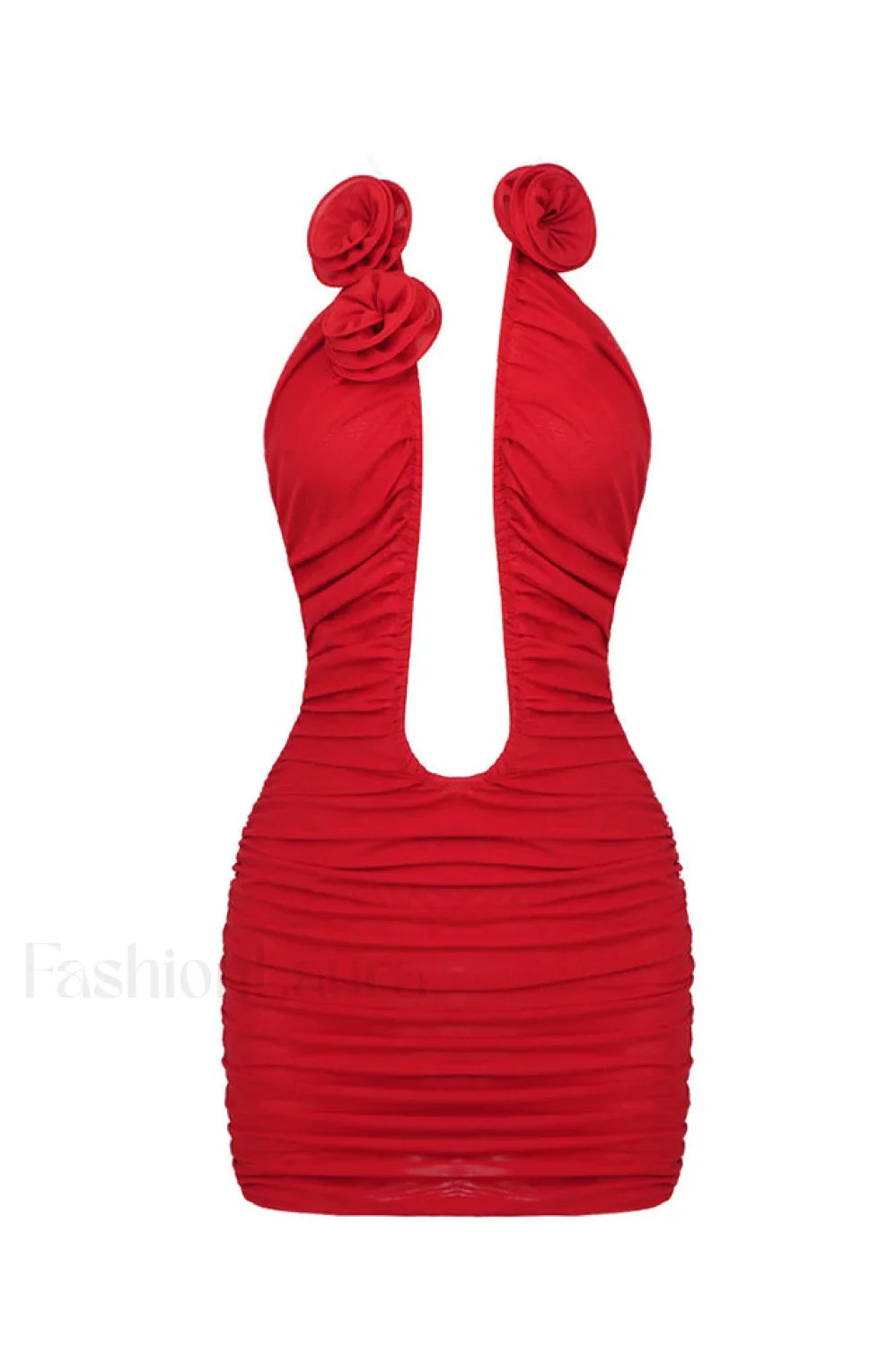 Rose-Appliqu茅 Ruched Stylish Mini Dress