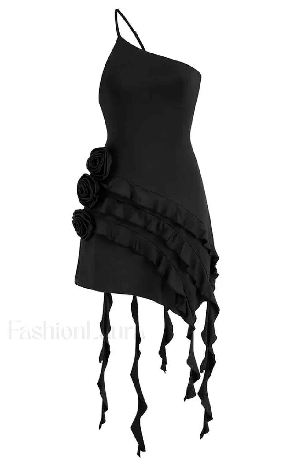 Rose-Detail Ruffled Stylish Mini Dress
