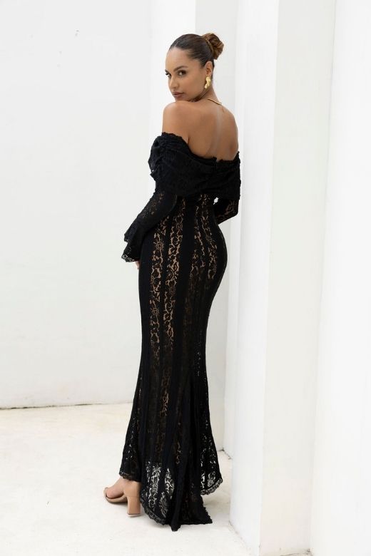 Rose Long Sleeve Bodycon Maxi Dress - White Pearl