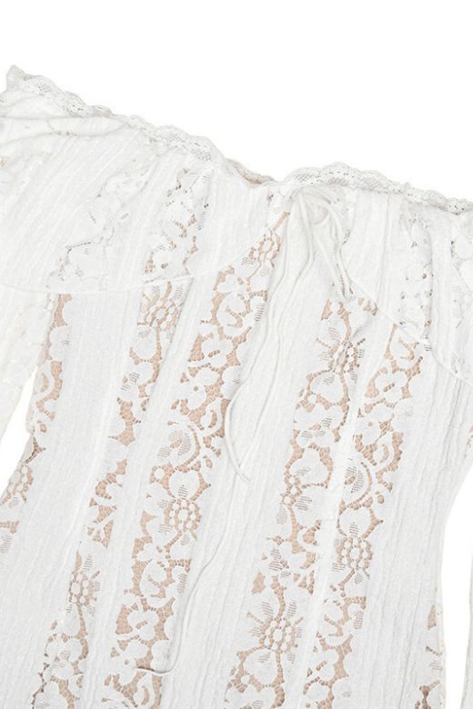 Rose Long Sleeve Bodycon Maxi Dress - White Pearl
