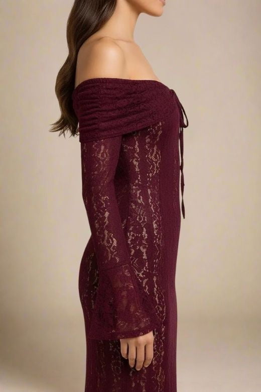 Rose Long Sleeve Bodycon Maxi Dress - Sangria Purple