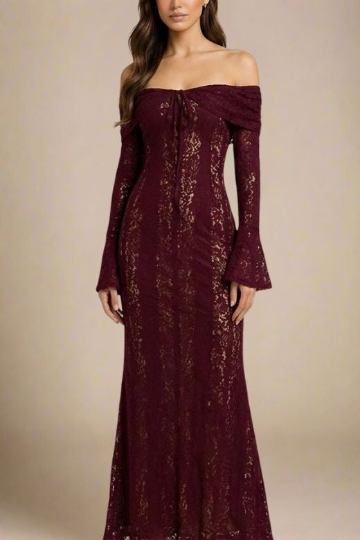 Rose Long Sleeve Bodycon Maxi Dress - Sangria Purple