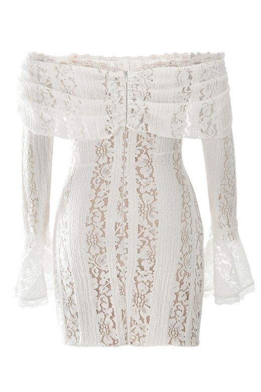 Rose Long Sleeve Bodycon Mini Dress - White Pearl