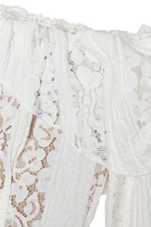 Rose Long Sleeve Bodycon Mini Dress - White Pearl