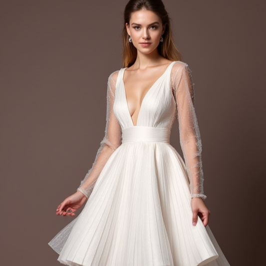 Timeless White Mini Short Wedding Dress with a Simple Silhouette for an Effortless Bridal Look