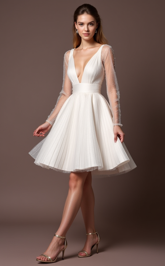 Timeless White Mini Short Wedding Dress with a Simple Silhouette for an Effortless Bridal Look