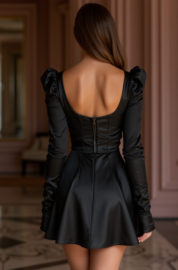 Daring Black Evening Dress & Prom Dress with Feathered Shoulder Details