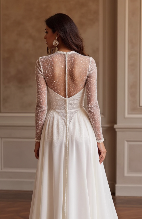 A-Line Bridal Dress with Off-the-Shoulder Sleeves for a Dreamy Look