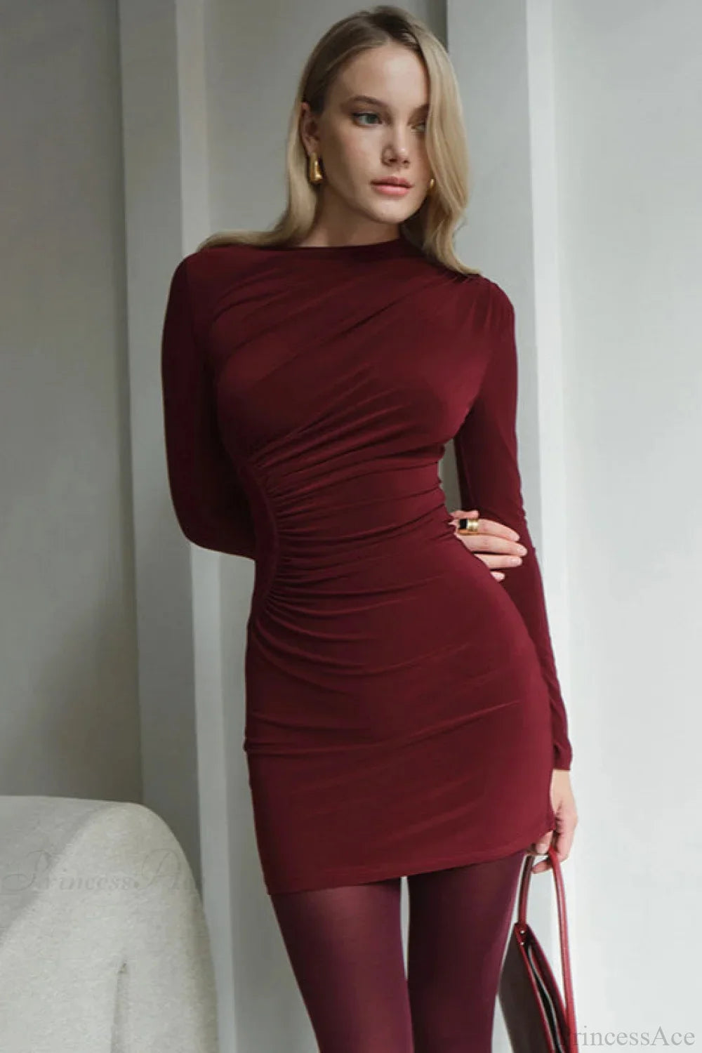 Ruched Slim Fitted Waist Casual Mini Dress