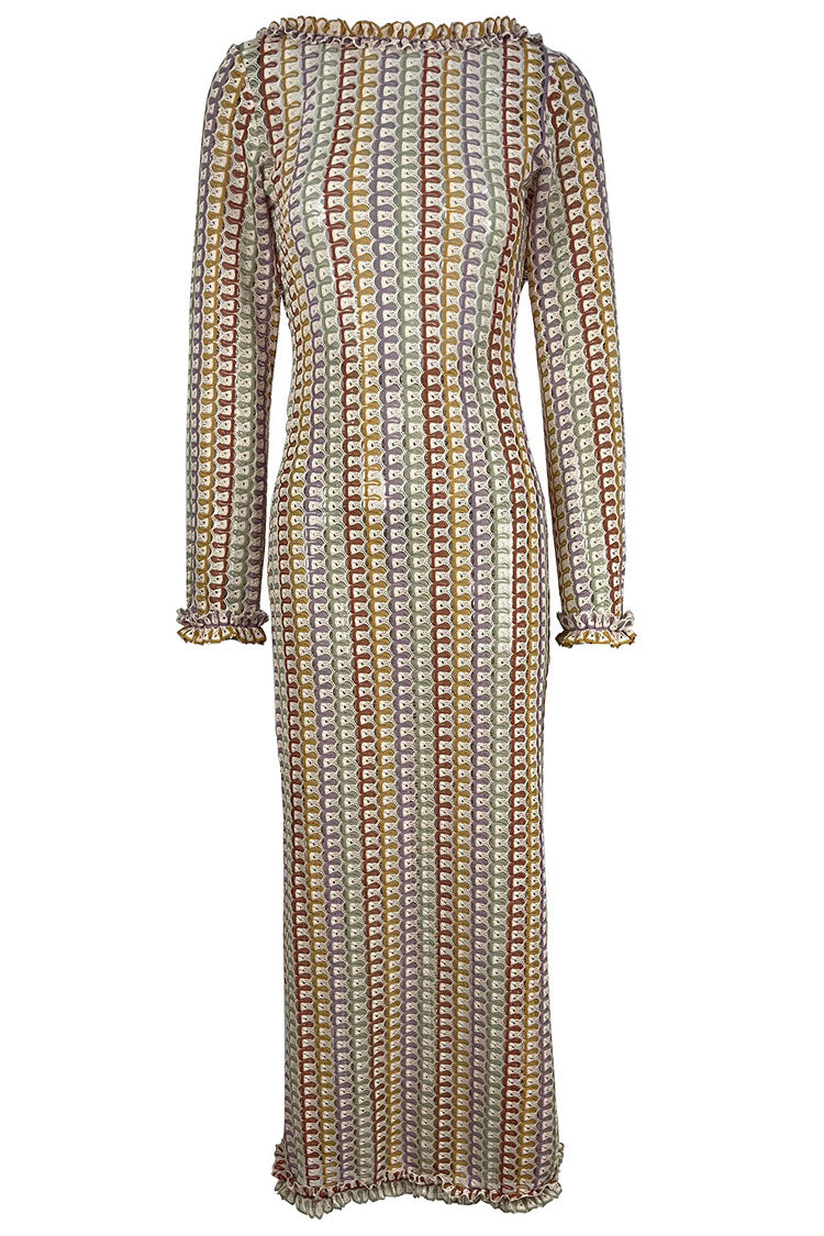 Backless Wavy Striped Crochet Maxi Dress for Beach Escapes - Fashionpara