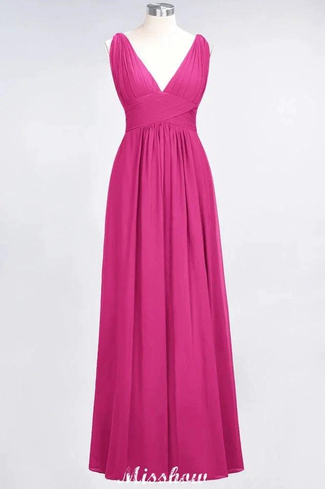 Ruffle Chiffon Sleeveless Evening Maxi Gown V-Neck Bridesmaid Dress by misshow.com