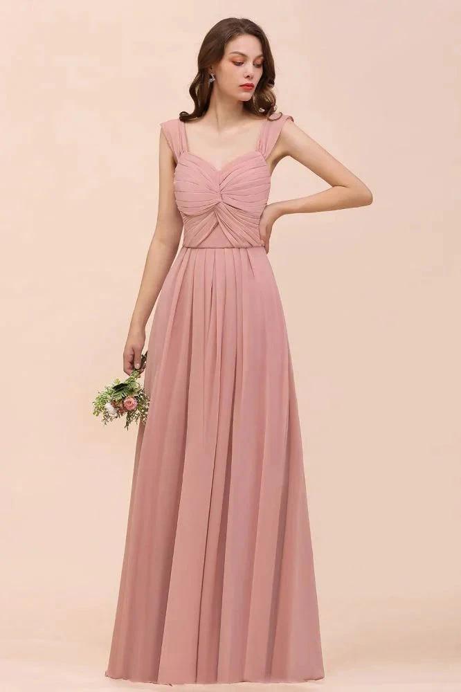 Ruffle Straps A-line Maxi Dusty Pink Bridesmaid Dress for Girls (ZD13001)