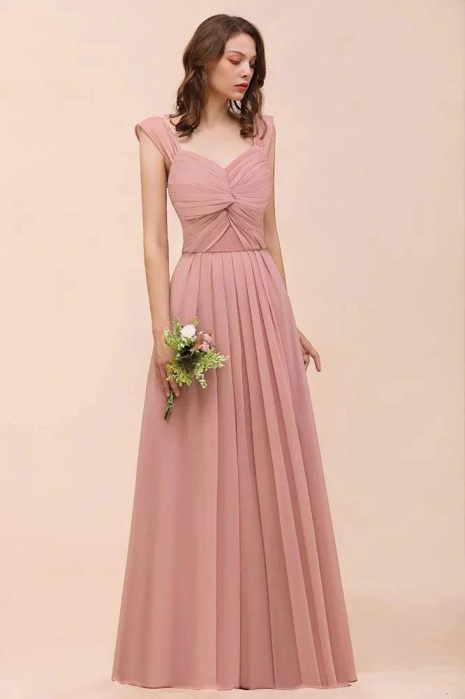 Ruffle Straps A-line Maxi Dusty Pink Bridesmaid Dress for Girls (ZD13001)