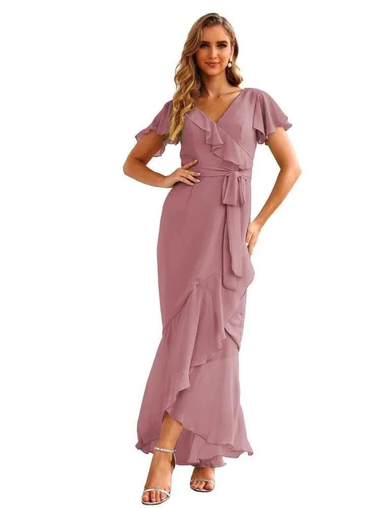 Ruffled Bridesmaid Dresses Maxi Long Women Chiffon Mermaid Formal Violin Evening Party Prom Gowns SEA28042 by numbersea