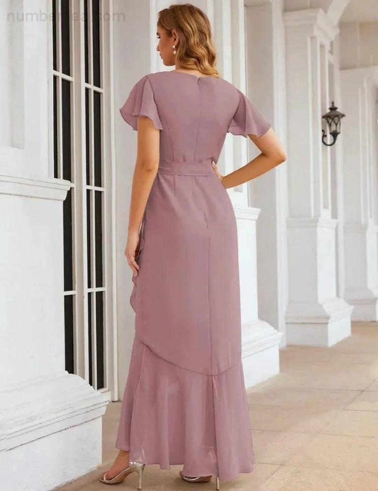 Ruffled Bridesmaid Dresses Maxi Long Women Chiffon Mermaid Formal Violin Evening Party Prom Gowns (ZD17031)