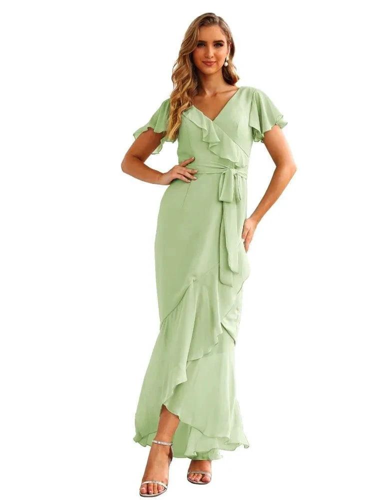 Ruffled Bridesmaid Dresses Maxi Long Women Chiffon Mermaid Formal Violin Evening Party Prom Gowns SEA28042 by numbersea