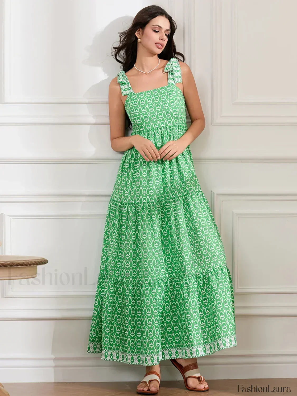 Ruffled Printed A-Line Maxi Dress