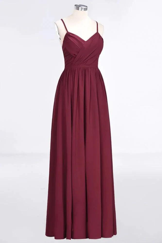 Ruffles Chiffon Spaghetti-Straps V-Neck Sleeveless Floor-Length Bridesmaid Dress (ZD13110)