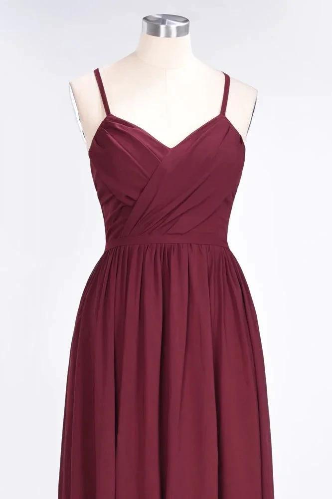 Ruffles Chiffon Spaghetti-Straps V-Neck Sleeveless Floor-Length Bridesmaid Dress (ZD13110)