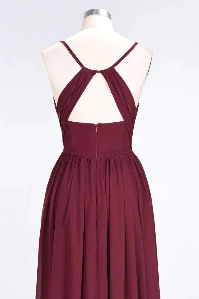 Ruffles Chiffon Spaghetti-Straps V-Neck Sleeveless Floor-Length Bridesmaid Dress (ZD13110)