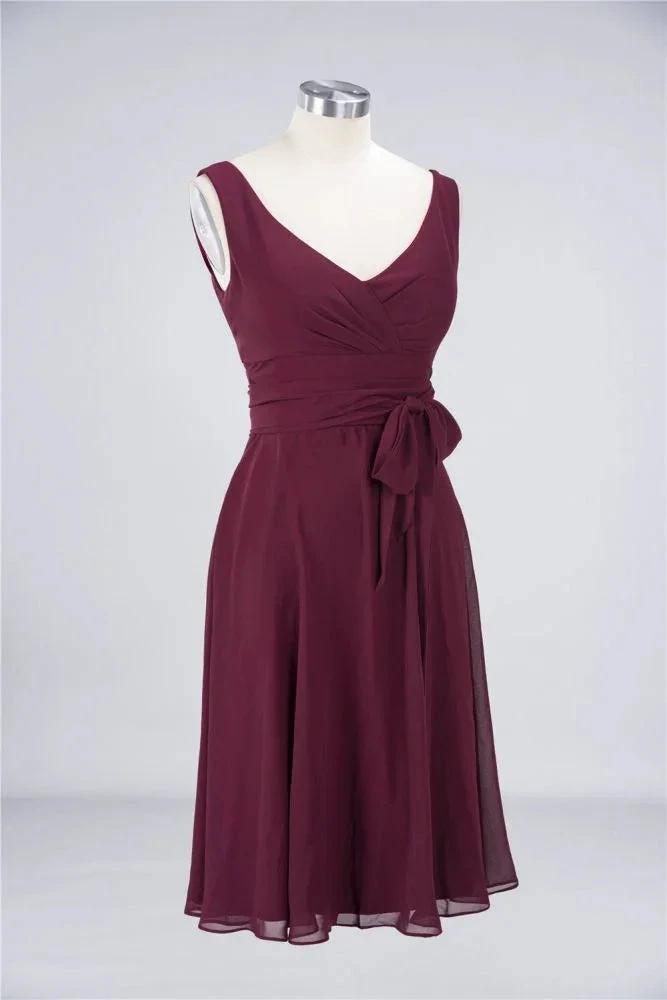 Ruffles Knee-Length Bridesmaid Dress Sleeveless V-Neck Mini Cocktail Party Dress (ZD13109)