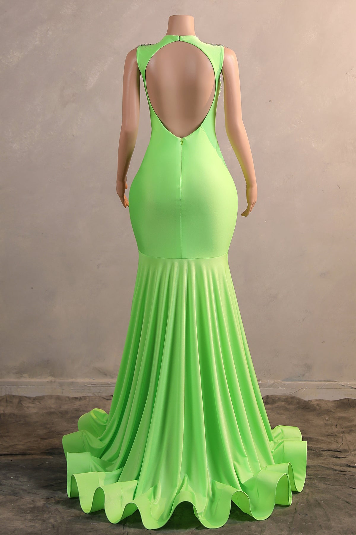Sage Green Silver Beaded Luxury Mermaid Floor-Length Prom Dresses