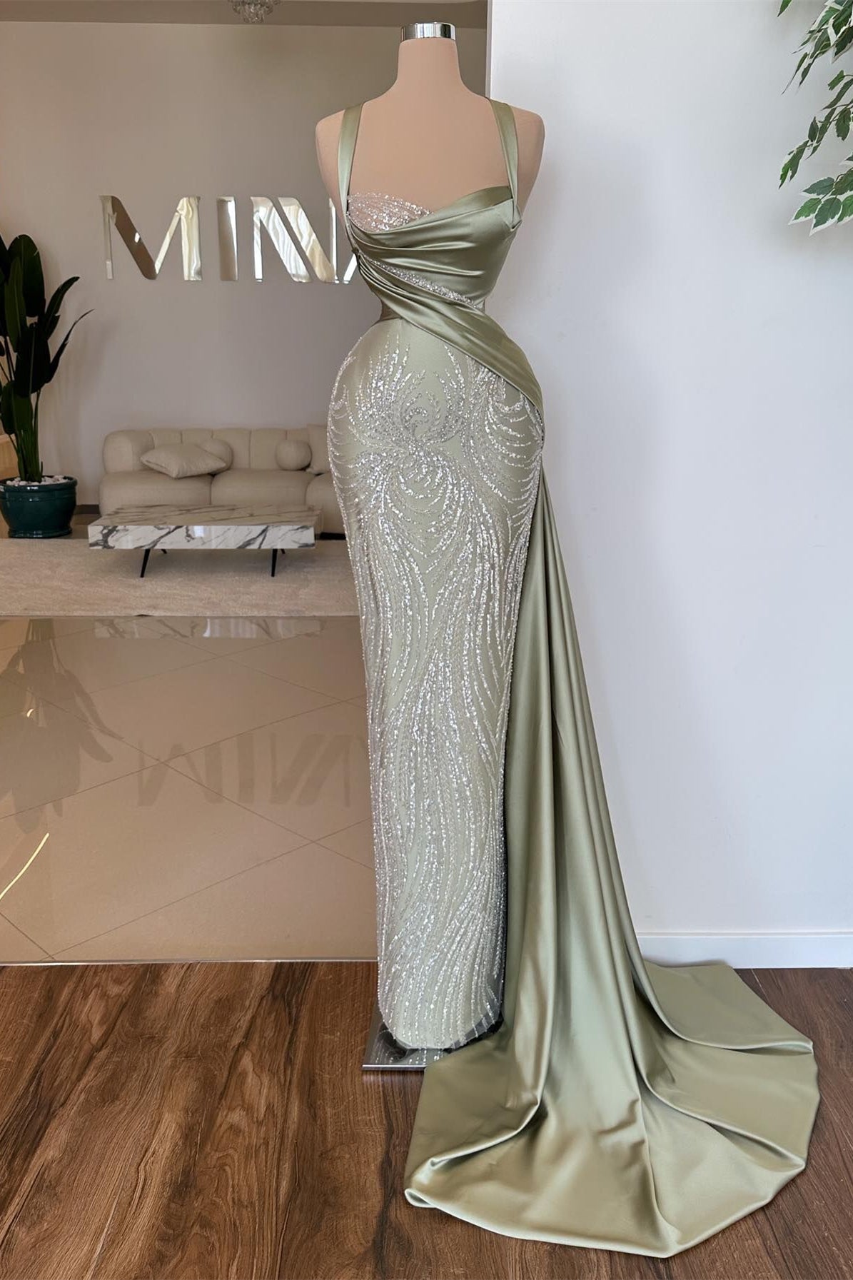 Sage Sweetheart Sleeveless Mermaid Prom Dress with Beads: A stunning gown for your special night