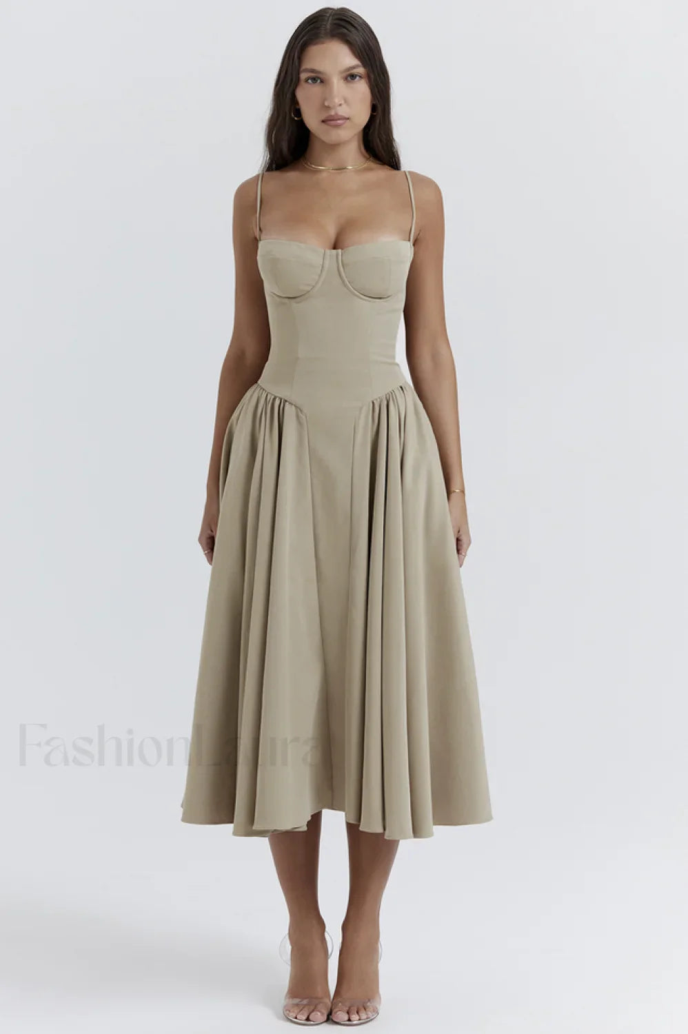 Samaria Taupe Stylish Corset Sun Dress