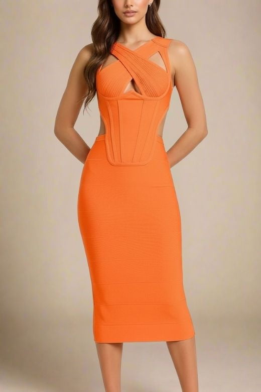 Sasha Bandage Midi Dress - Apricot Orange