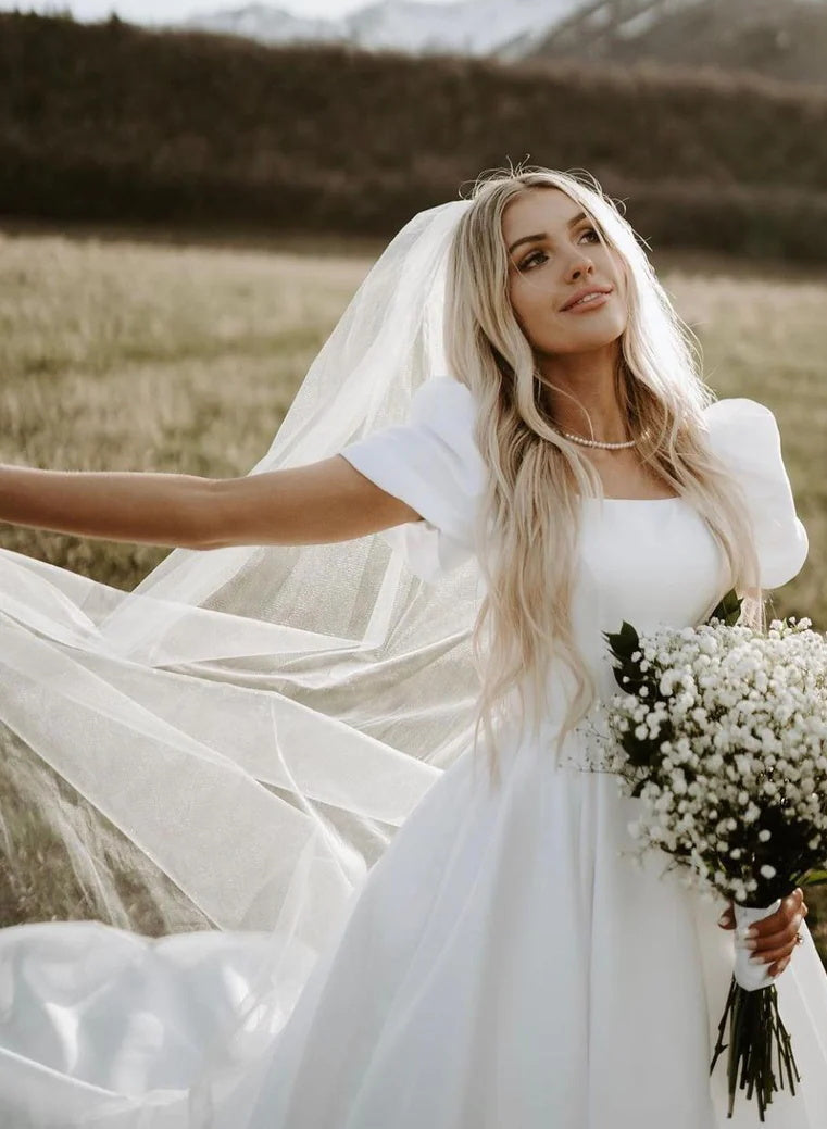 Satin Square Neckline Ball-Gown Wedding Dresses