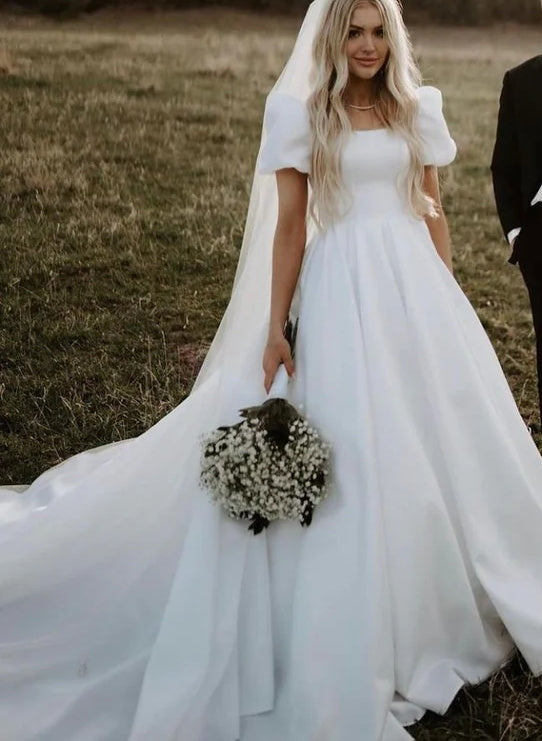 Satin Square Neckline Ball-Gown Wedding Dresses