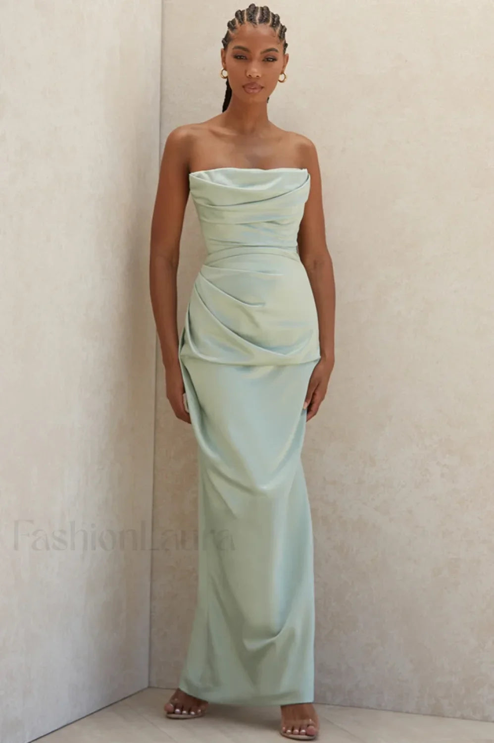 Satin Strapless Stylish Corset Maxi Dress